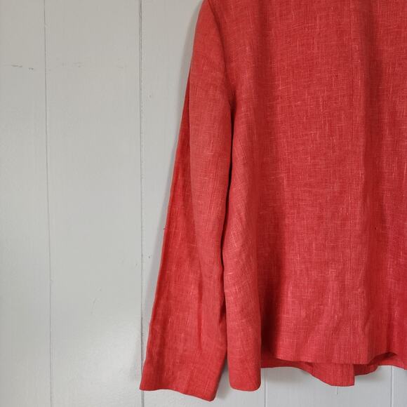 Harve Bernard Linen Blend Button Front Blouse Top Sz 12 Pink - Picture 10 of 11